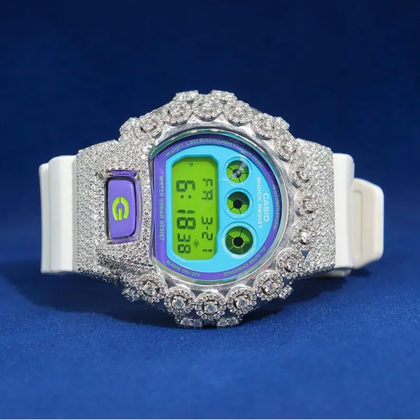 G-Shock With Full White Rose Flower Moissanite Diamond Watch