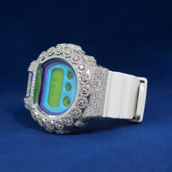 G-Shock With Full White Rose Flower Moissanite Diamond Watch