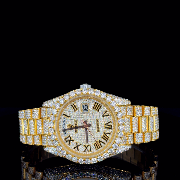 Rolex Twon Tone Oyster Belt With Roman Dial Moissanite Diamond Watch