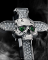 Skeleton Cross With Green Eyes Pendant