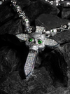 Skeleton Cross With Green Eyes Pendant