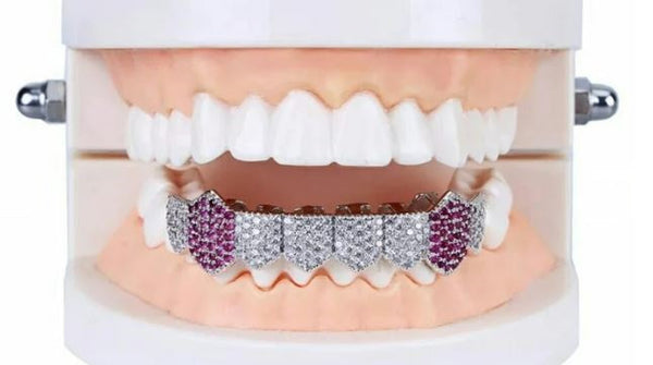 Sterling Silver REd Moissanite Diamond Grillz