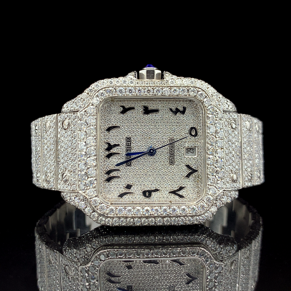 Cartier Silver with Arabic Dial Diamond Watch