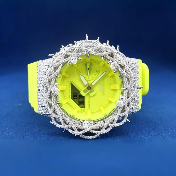 G-Shock With Full White Thrones Moissanite Diamond Watch