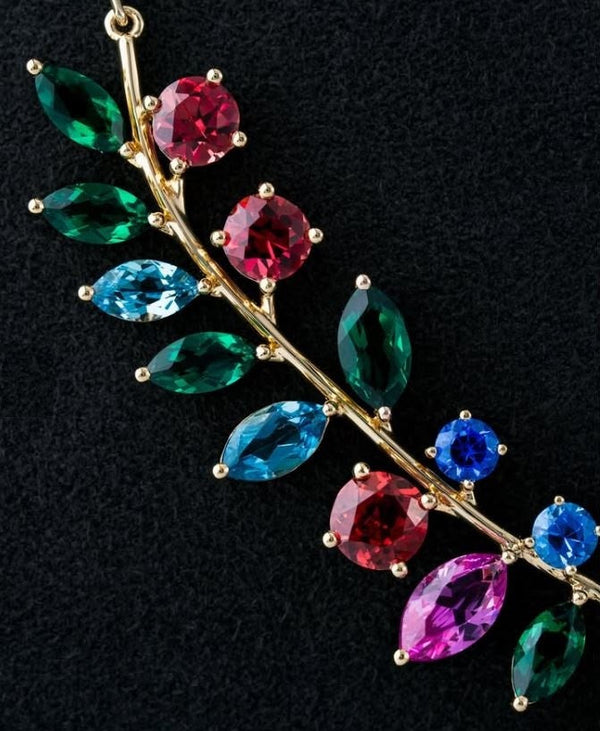 Multi Colour Floral WIth Pear, Emerald, Marquies and Round Colour Moissanite Neckless