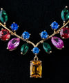 Multi Colour Floral WIth Pear, Emerald, Marquies and Round Colour Moissanite Neckless