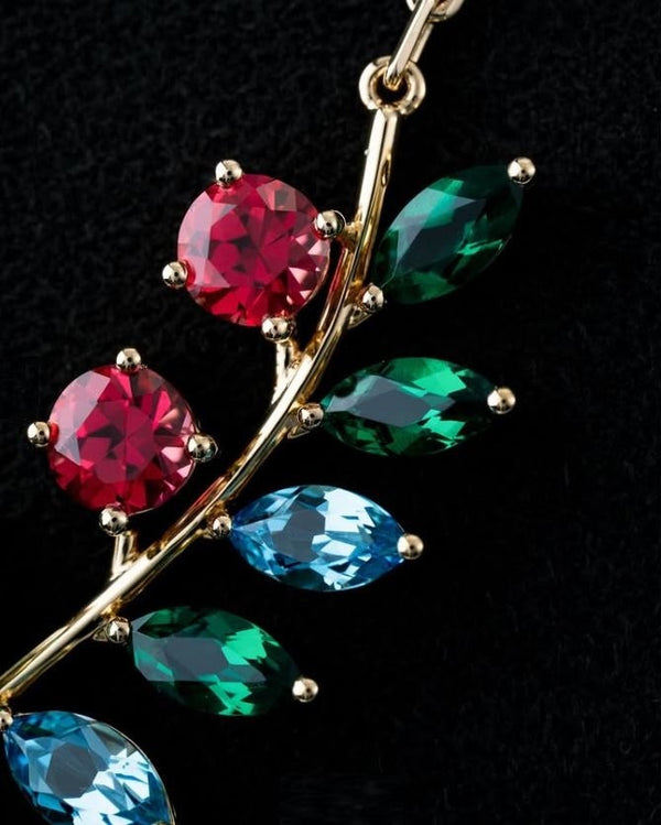 Multi Colour Floral WIth Pear, Emerald, Marquies and Round Colour Moissanite Neckless