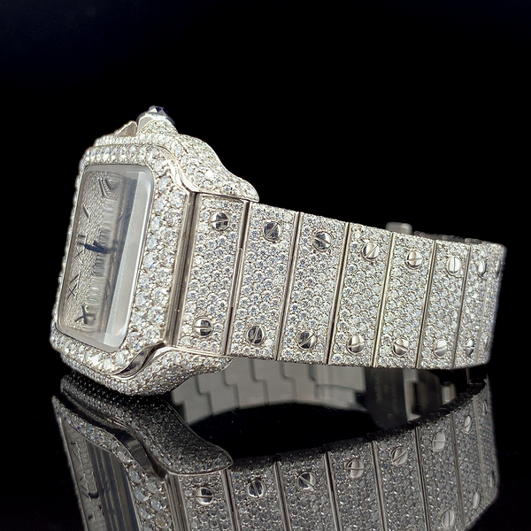 Cartier Silver with Roman Dial Diamond Watch