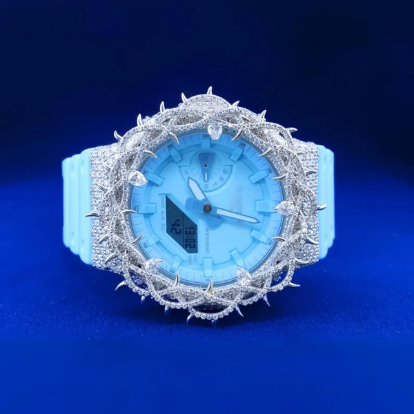 G-Shock With Full White Thrones Moissanite Diamond Watch