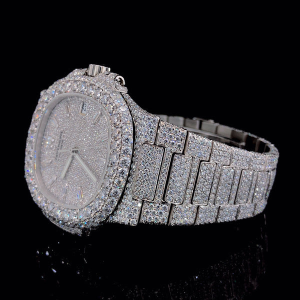 Patek Philippe Fully Iced-outMoissanite Diamond Silver Watch