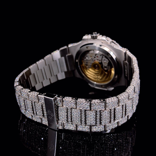 Patek Philippe Fully Iced-outMoissanite Diamond Silver Watch