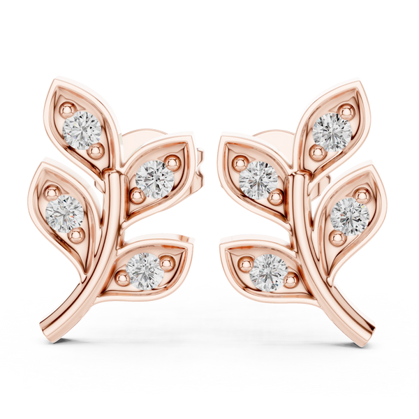 Leaf Earring with Round Diamond