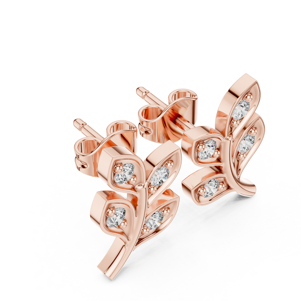 Leaf Earring with Round Diamond