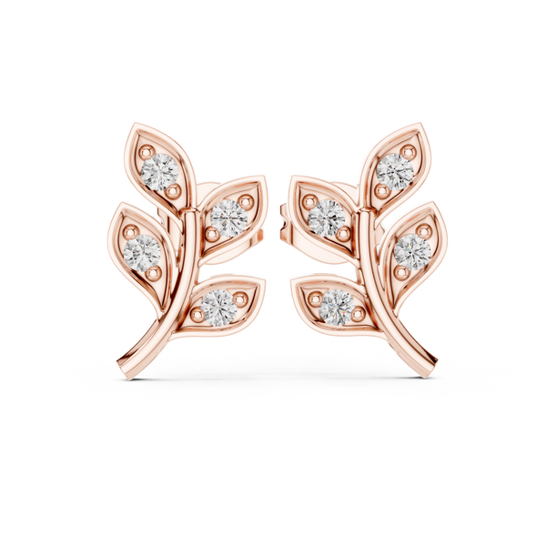 Leaf Earring with Round Diamond