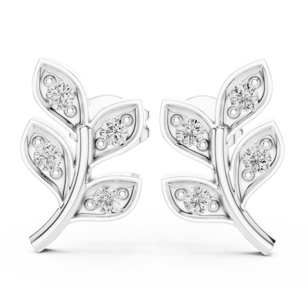 Leaf Earring with Round Diamond