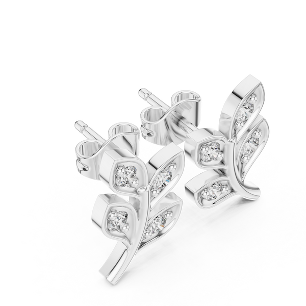 Leaf Earring with Round Diamond