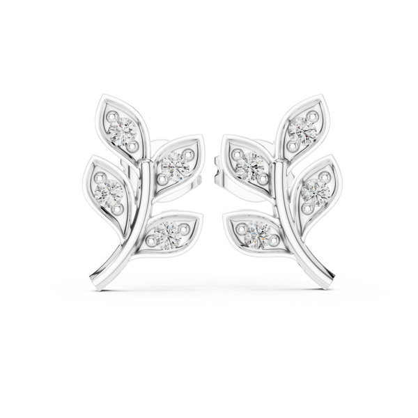 Leaf Earring with Round Diamond