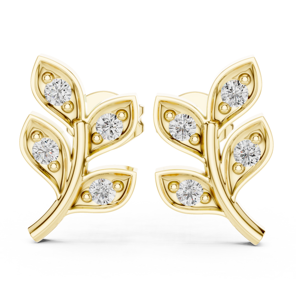 Leaf Earring with Round Diamond
