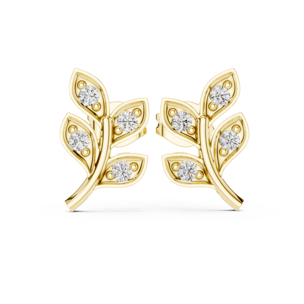 Leaf Earring with Round Diamond
