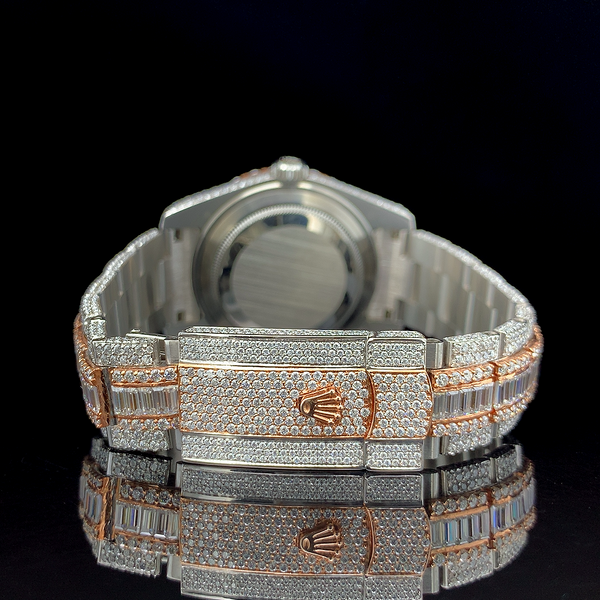 Rolex Rose Silver with Baguette Diamond Balt Watch