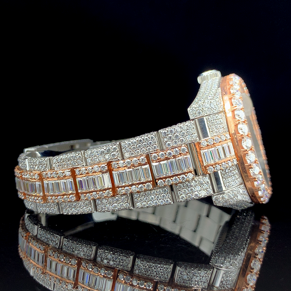 Rolex Rose Silver with Baguette Diamond Balt Watch