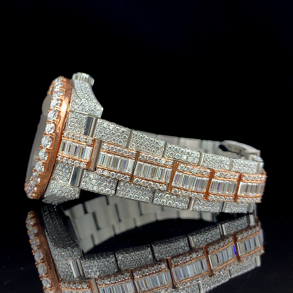 Rolex Rose Silver with Baguette Diamond Balt Watch