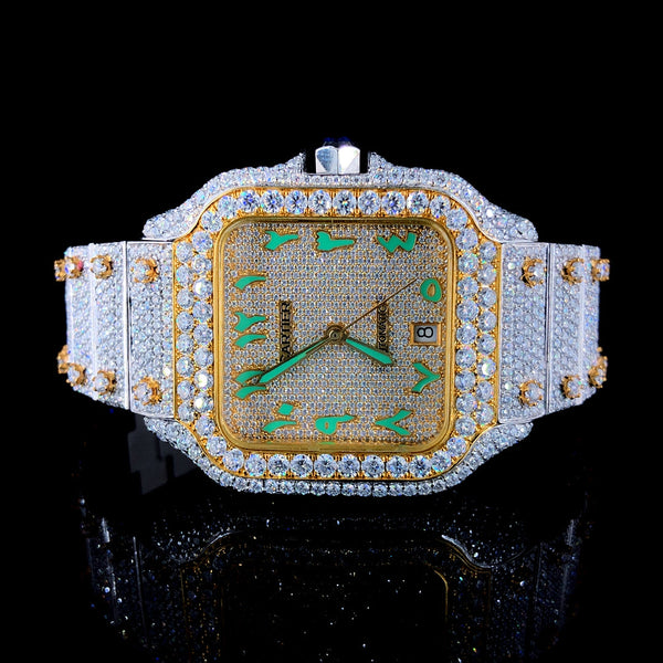 Cartier Two Ton Silver and Gold With Green Arabic Dial Watch