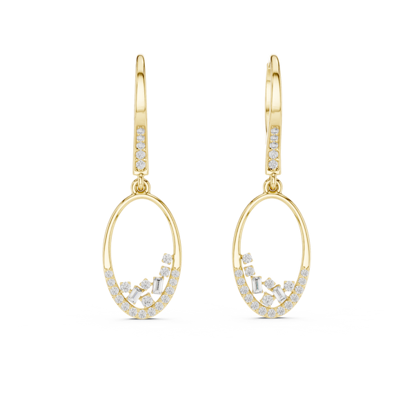 Round Drop with Emerald and Round Diamond Earring
