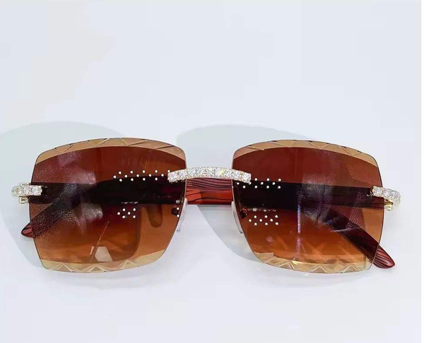 Luxurious Moissanite Diamond Sunglasses Baguette Glass Lenses Hip Hop Style Fashion Jewelry