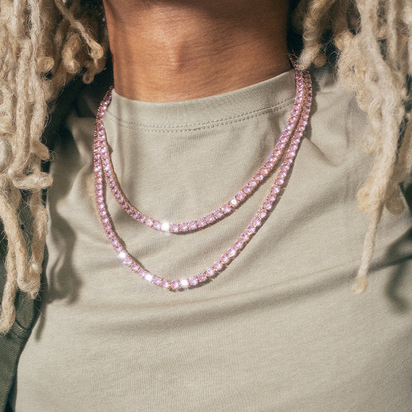 Tennis Chain withPink Round VVS Diamond Chain