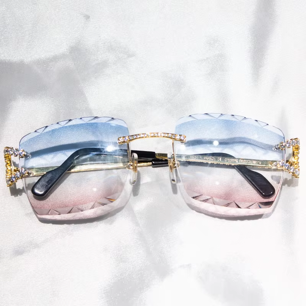Pass Diamond Tester Luxury Glasses Stainless Steel Handmade Setting VVS Moissanite Diamond Iced Out Sunglasses for Men Women