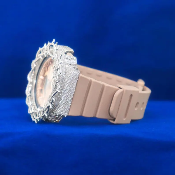 G-Shock With Full White Thrones Moissanite Diamond Watch