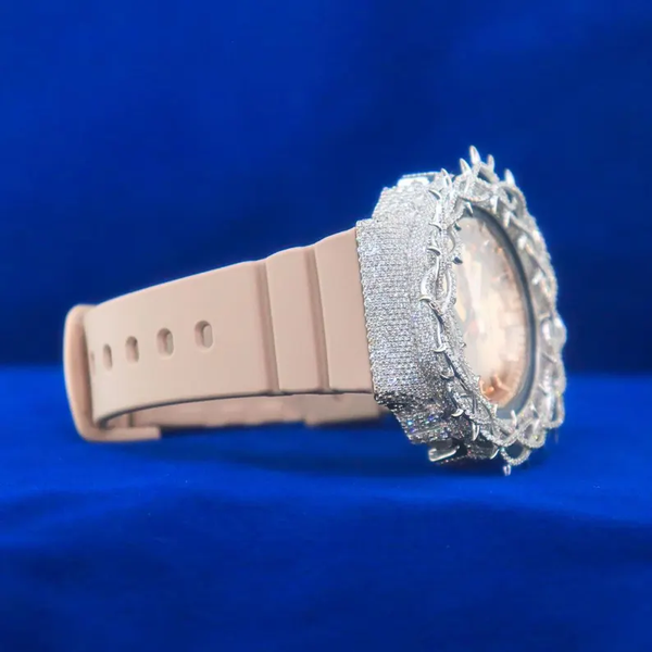 G-Shock With Full White Thrones Moissanite Diamond Watch