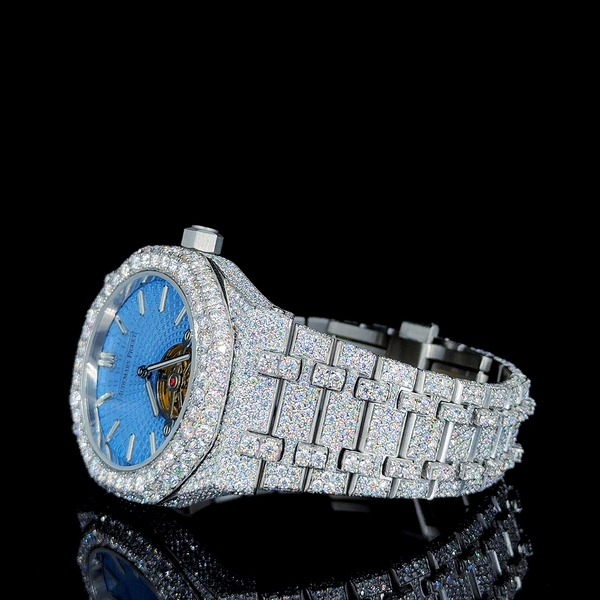 AP Full White With Blue Skeleton Dial Moissanite Diamond Watch