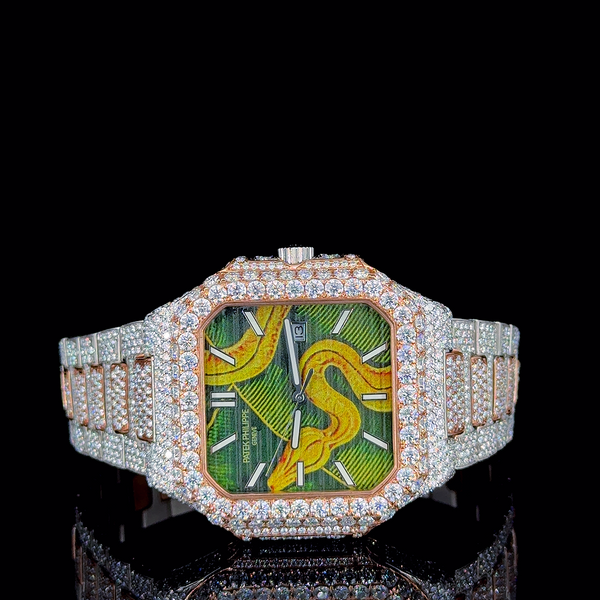 Patek Philippe Rose White With Snake Dial Moissanite Diamond Watch
