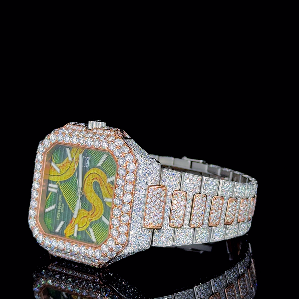 Patek Philippe Rose White With Snake Dial Moissanite Diamond Watch