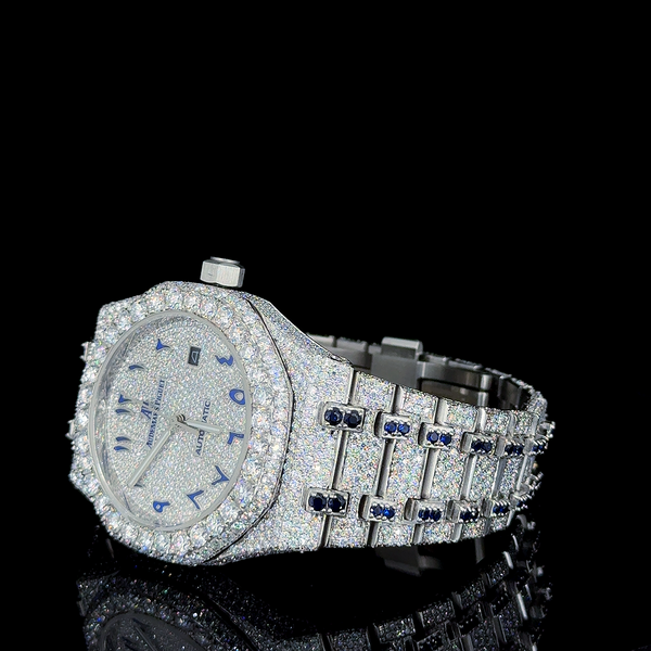 AP Full White & Bule Ruby With Blue Arabic Dial Moissanite Diamond