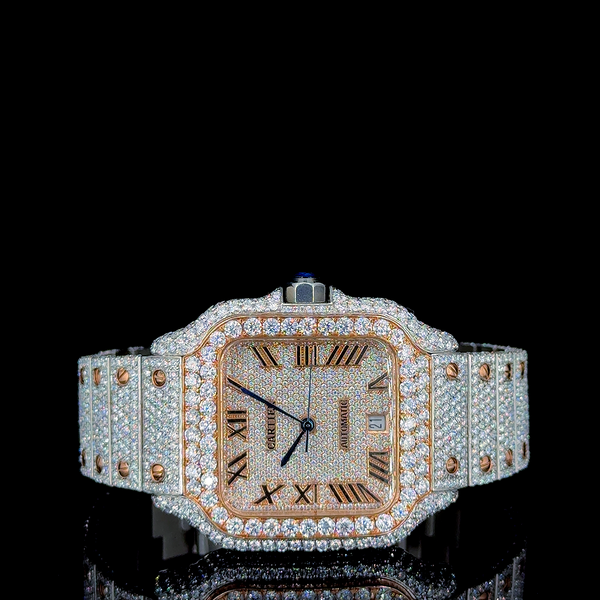 Cartier Rose White With Roman Dial Moissanite Diamond Watch