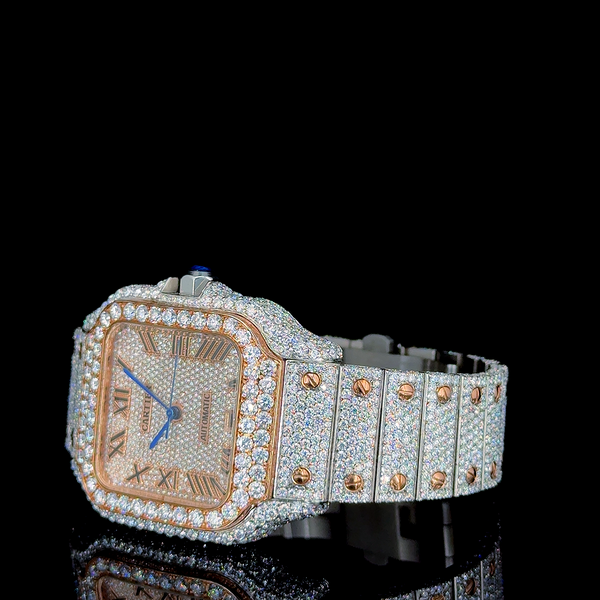 Cartier Rose White With Roman Dial Moissanite Diamond Watch