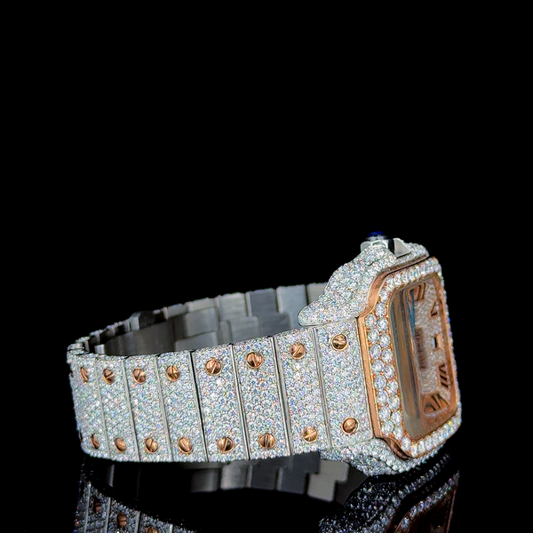 Cartier Rose White With Roman Dial Moissanite Diamond Watch