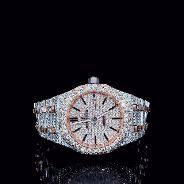 AP Rose Gold Two Tone With Stick Dial Moissanite Diamond Watch