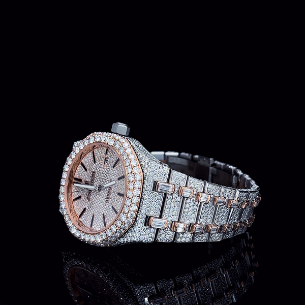 AP Rose Gold Two Tone With Stick Dial Moissanite Diamond Watch