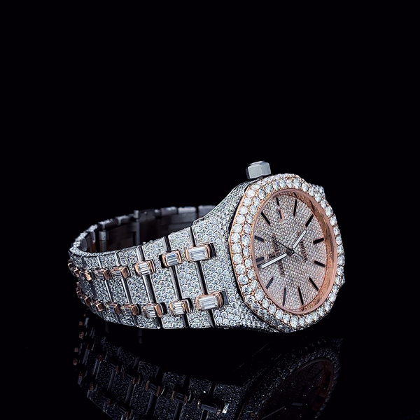 AP Rose Gold Two Tone With Stick Dial Moissanite Diamond Watch